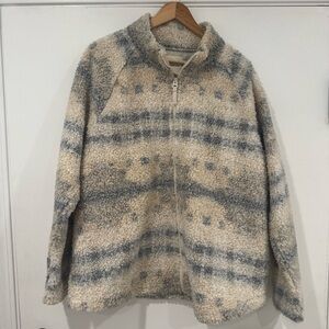 New Lucky Brand Geo Print Fleece Sherpa Zip Jacket XL Cozy Casual Layering $169